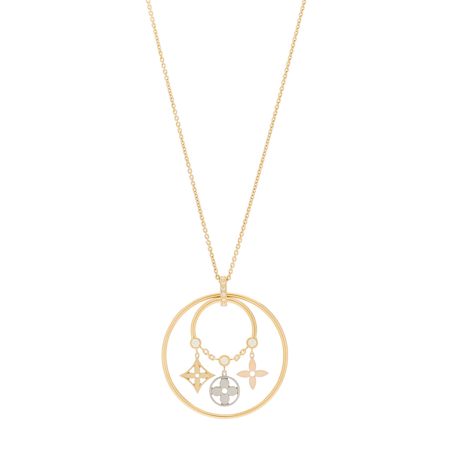 18K Pink White Yellow Gold Diamond Idylle Blossom Circle Drop Pendant Necklace
