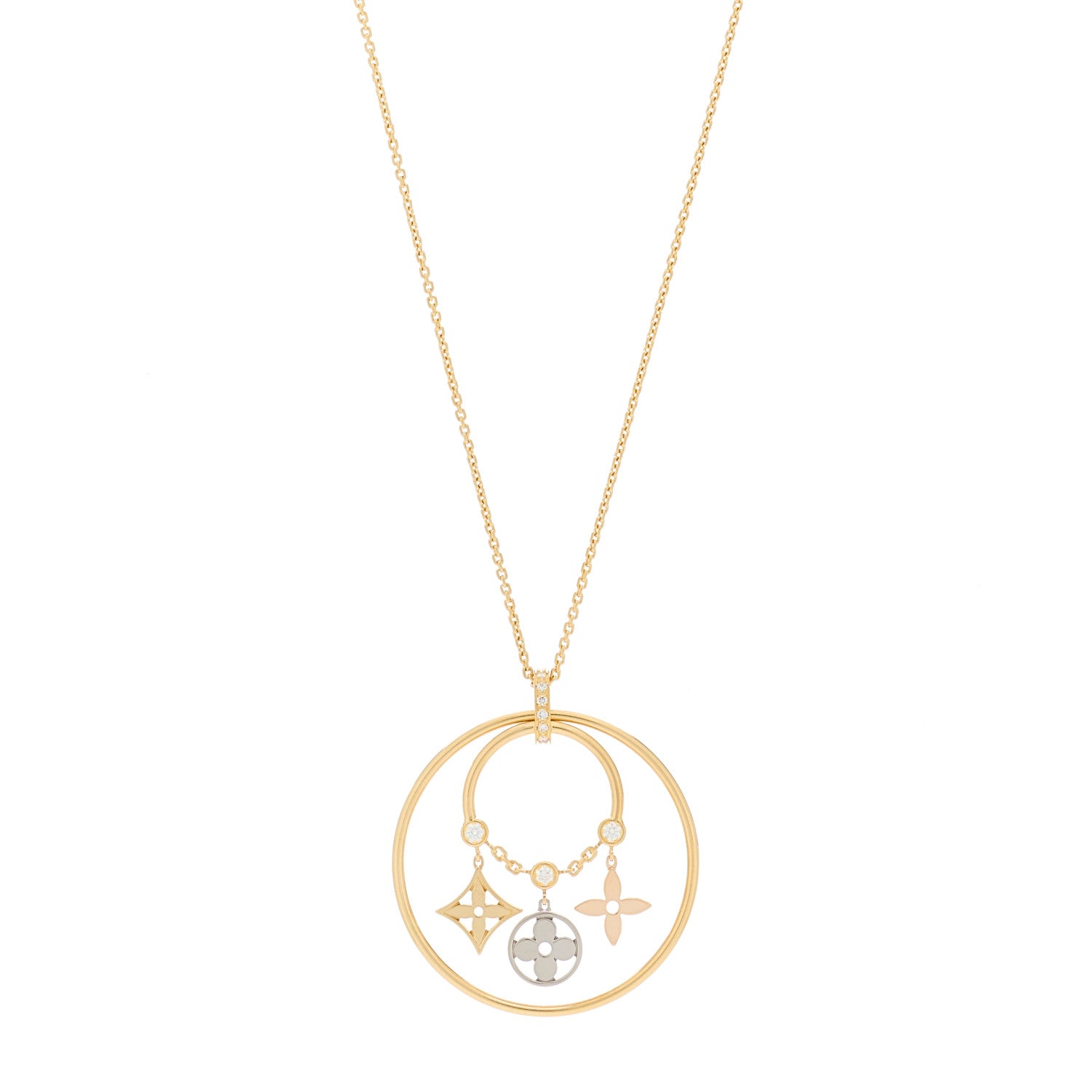 Louis Vuitton 18K Pink White Yellow Gold Diamond Idylle Blossom Circle Drop Pendant Necklace 1 of 5