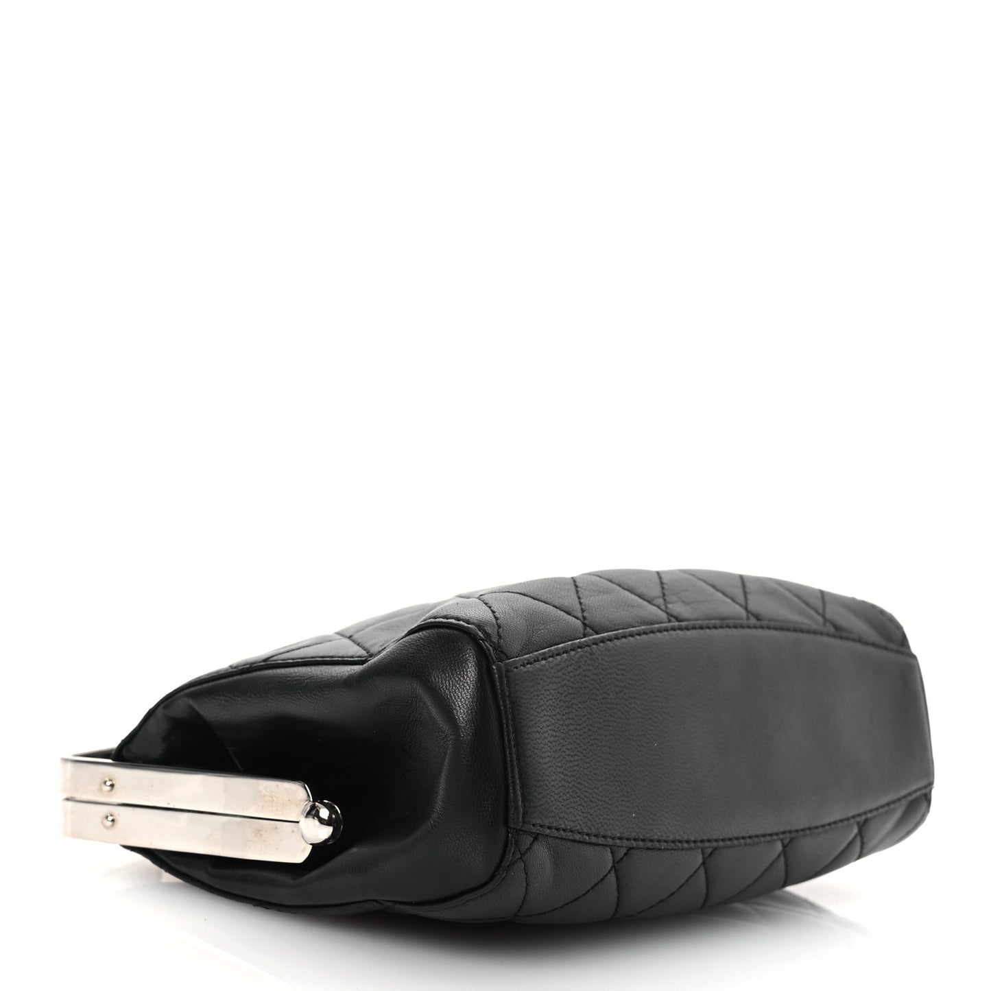 Lambskin Quilted Metal Frame Clutch Black