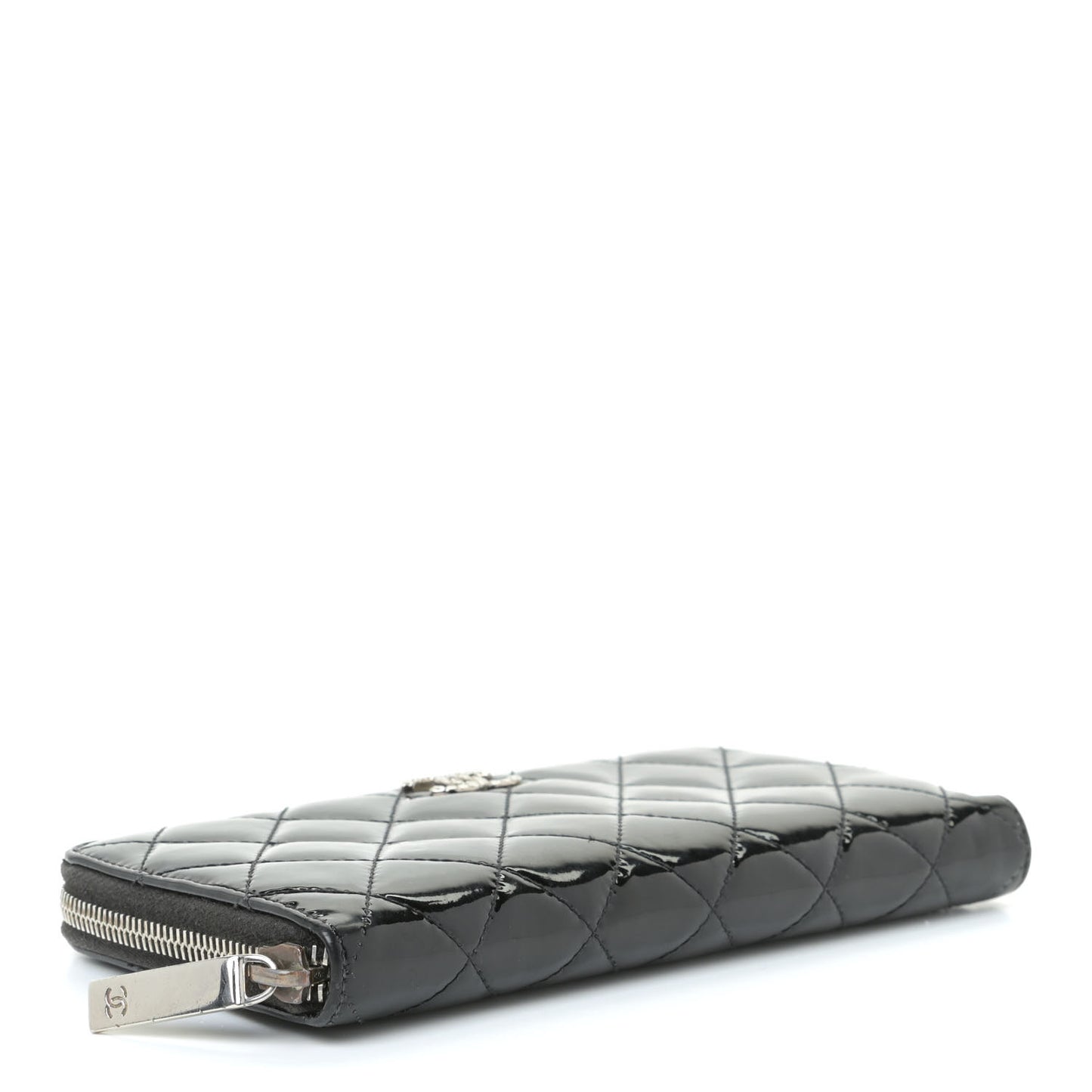 Patent Quilted Brilliant Zip Around Wallet Black
