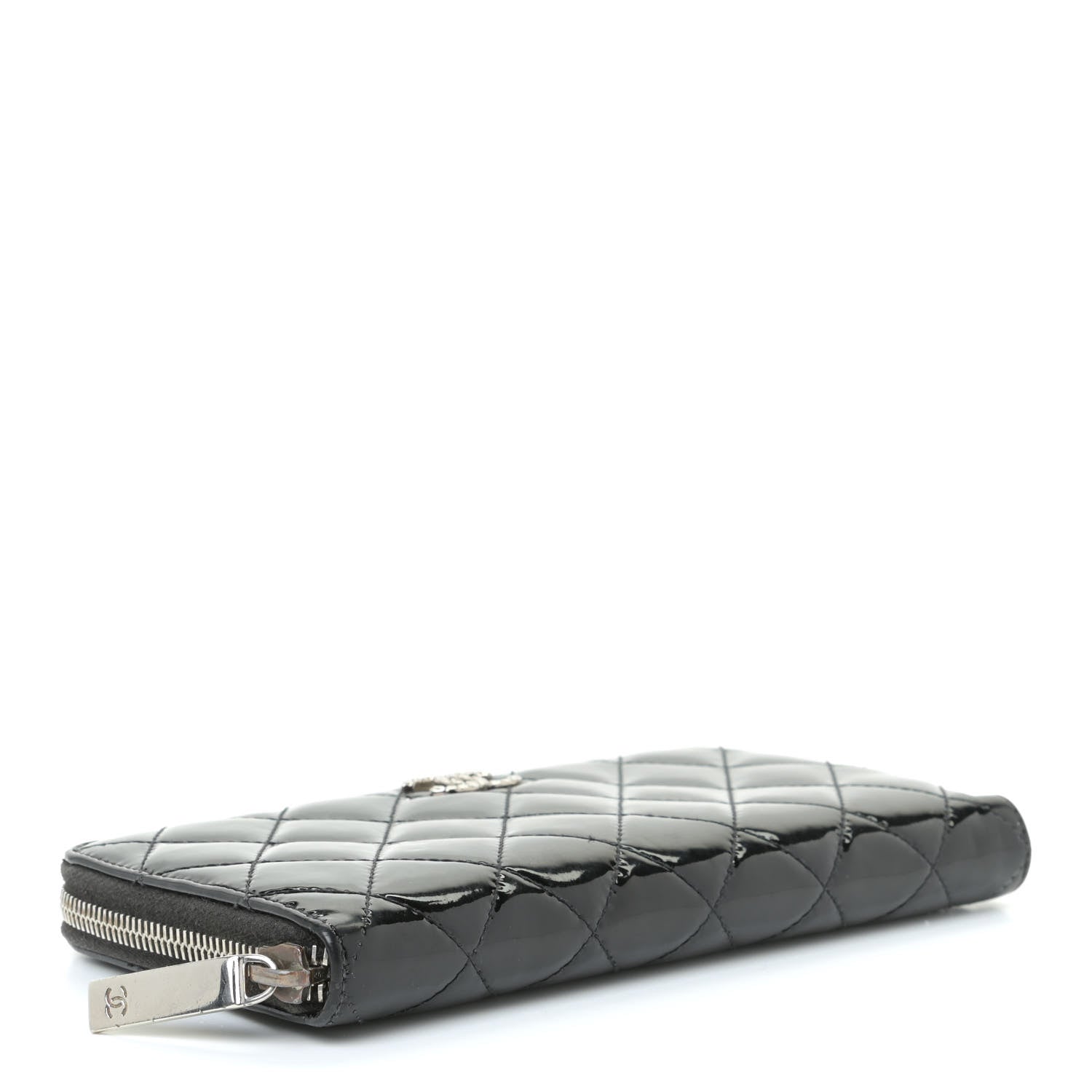 Chanel Patent Quilted Brilliant Zip Around Wallet Black 4 of 12