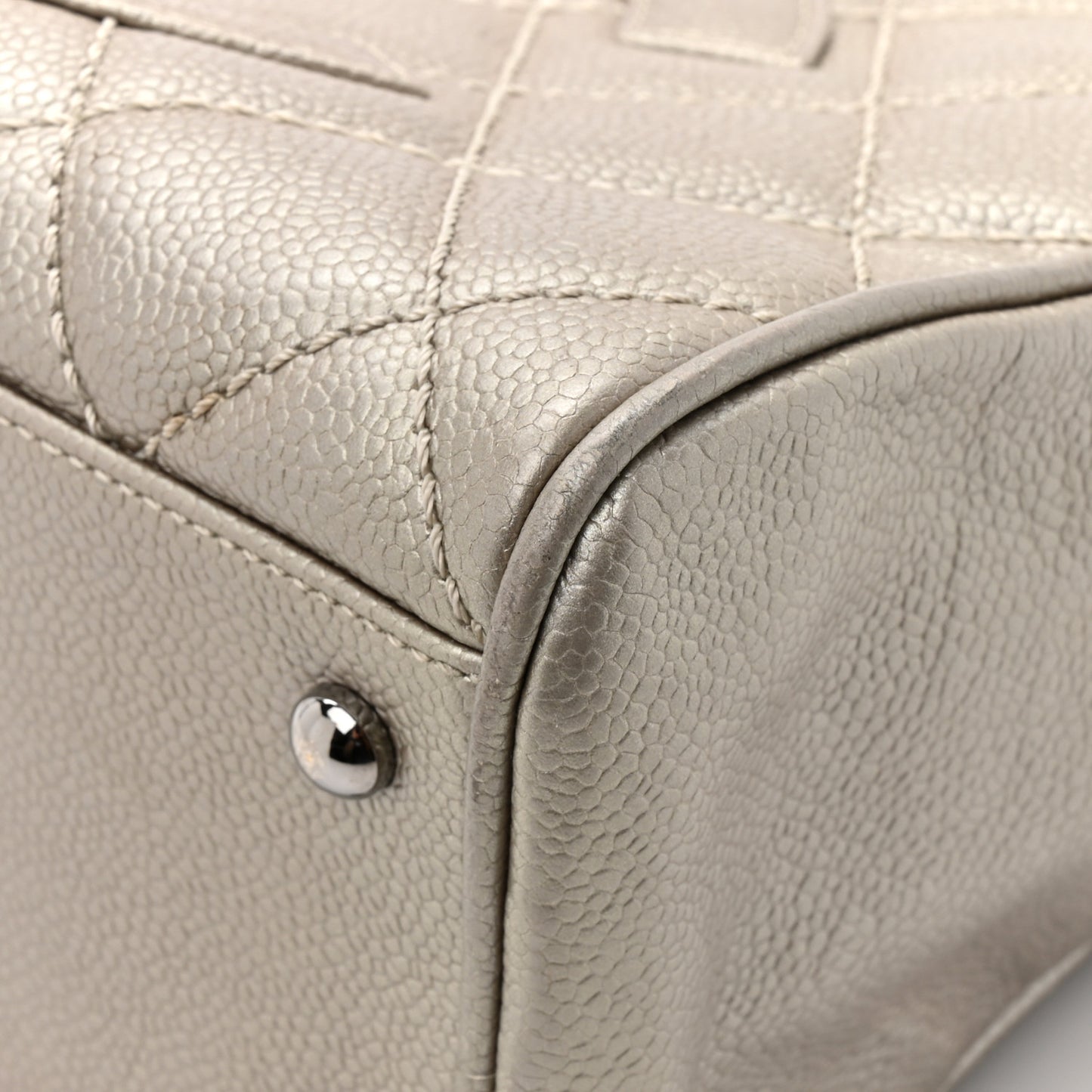 Metallic Caviar Quilted Timeless Bowler Silver