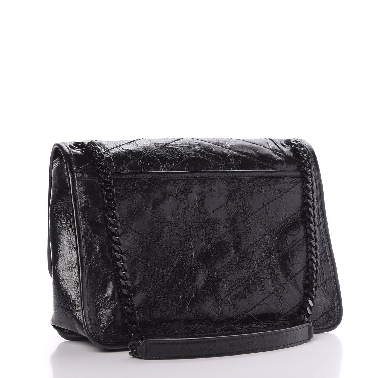 Crinkled Calfskin Matelasse Monogram Medium Niki Chain Satchel Black