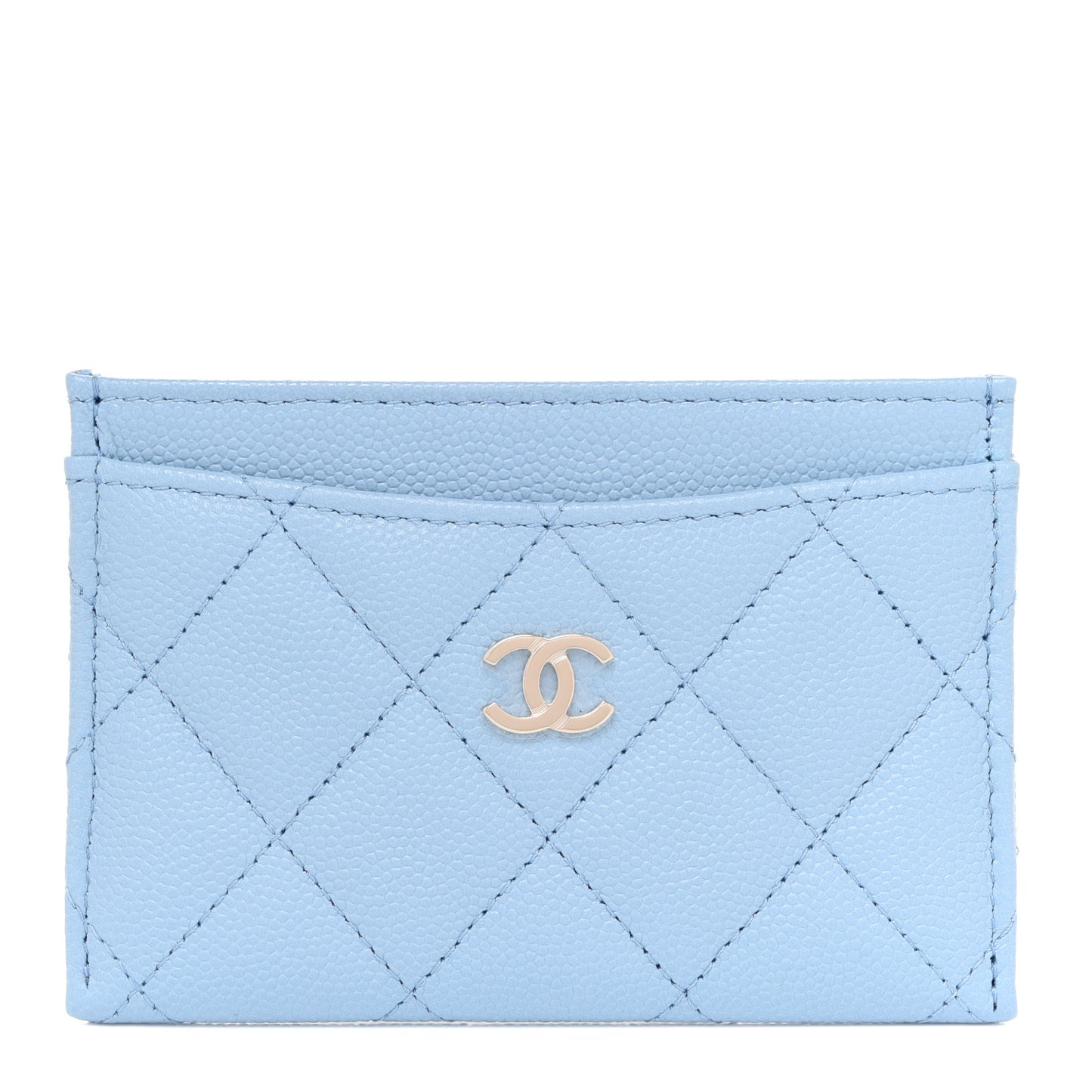 Caviar Quilted Card Holder Light Blue