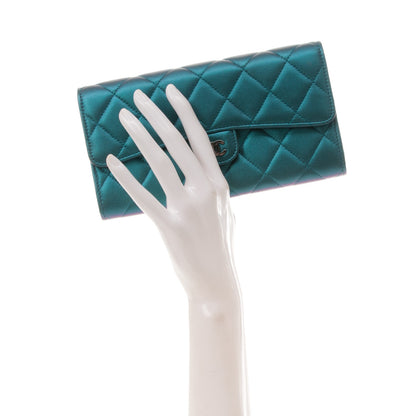 Chanel Metallic Lambskin Quilted Large Gusset Flap Wallet Turquoise 2 of 8