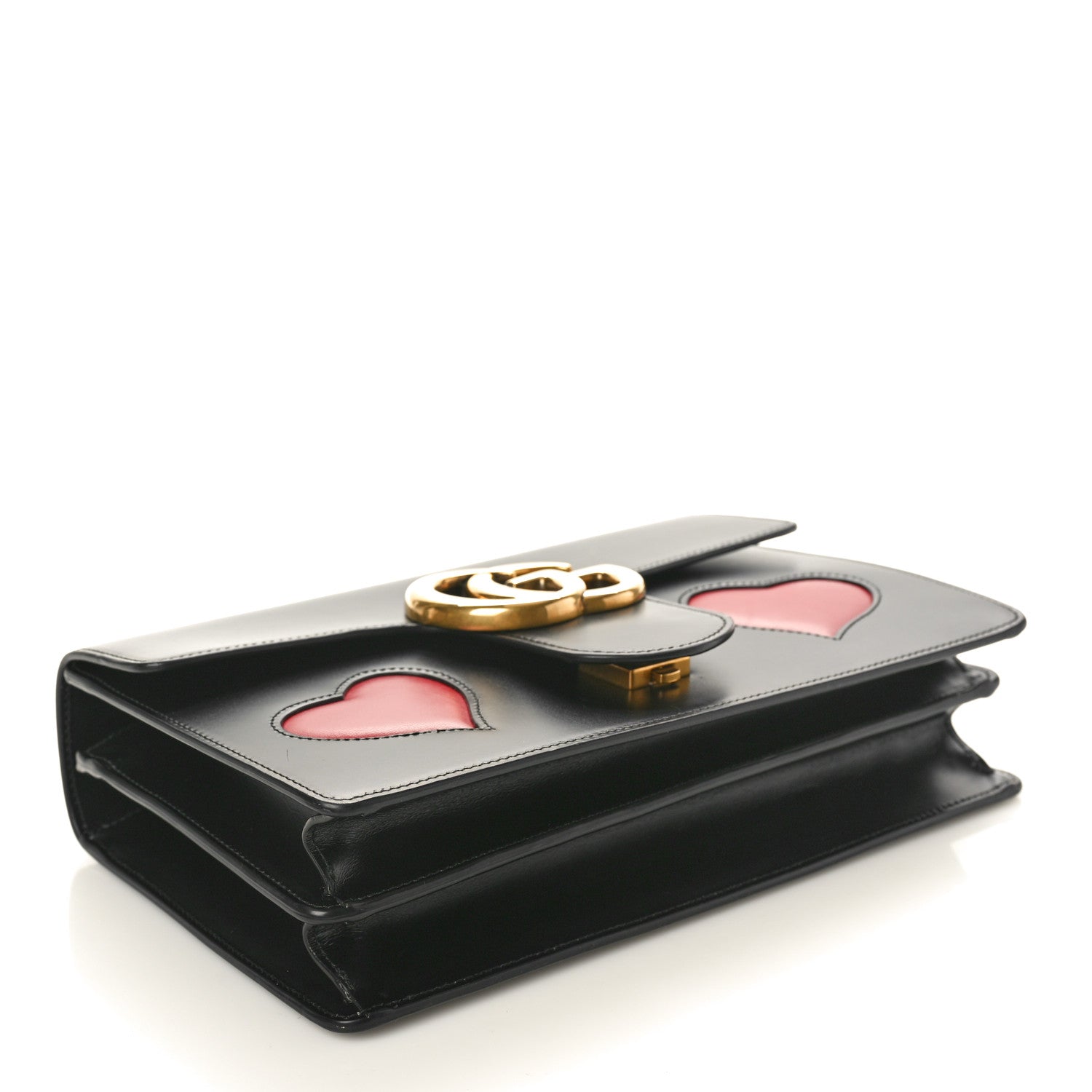 Gucci Knight Calfskin Malaga Kid Heart Medium GG Marmont Chain Handle Bag Black Hibiscus Red Multicolor 4 of 10