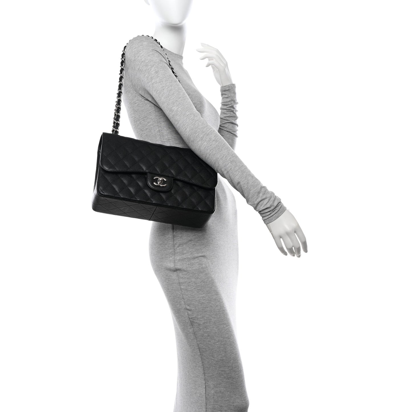 Caviar Quilted Jumbo Double Flap Black