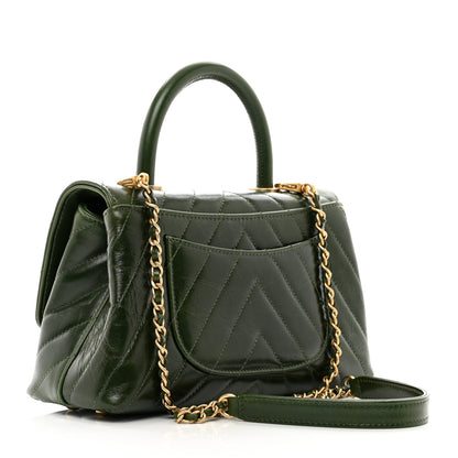 Chanel Calfskin Chevron Quilted Mini Coco Handle Flap Green 3 of 10