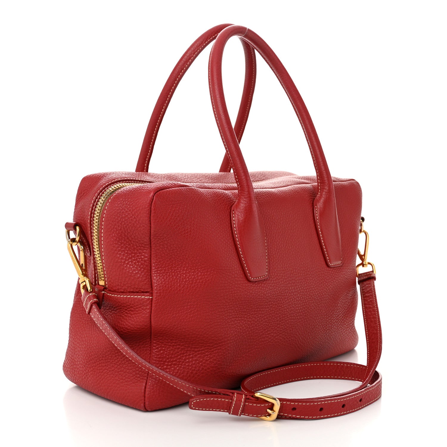 Prada Vitello Daino Satchel Rosso 3 of 14