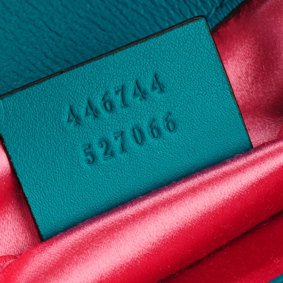 Velvet Matelasse Mini GG Marmont Shoulder Bag Pavone Cyan