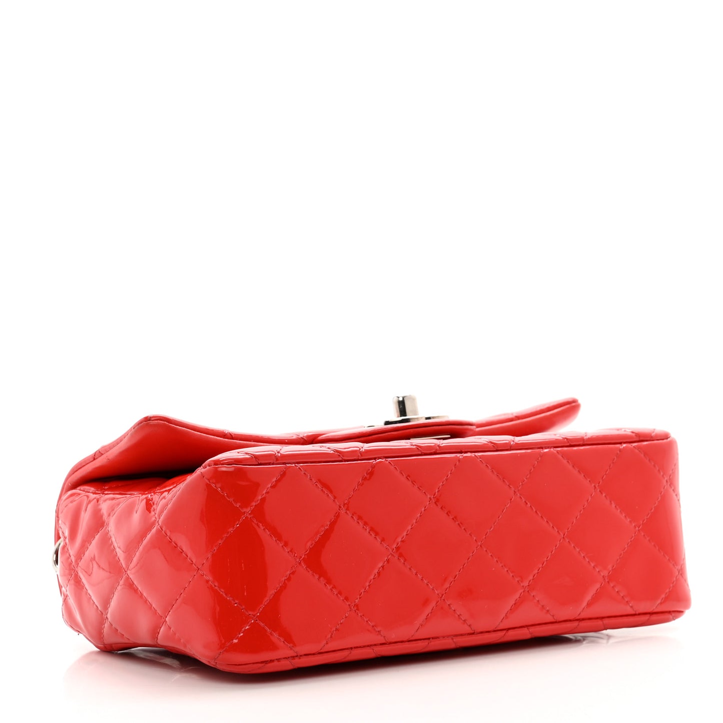 Patent Calfskin Quilted Mini Rectangular Flap Red