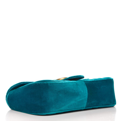 Gucci Velvet Matelasse Small GG Marmont Shoulder Bag Pavone Cyan 4 of 9