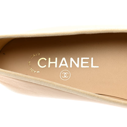 Chanel Lambskin Cap Toe CC Ballerina Flats 36.5 Beige Black 7 of 9