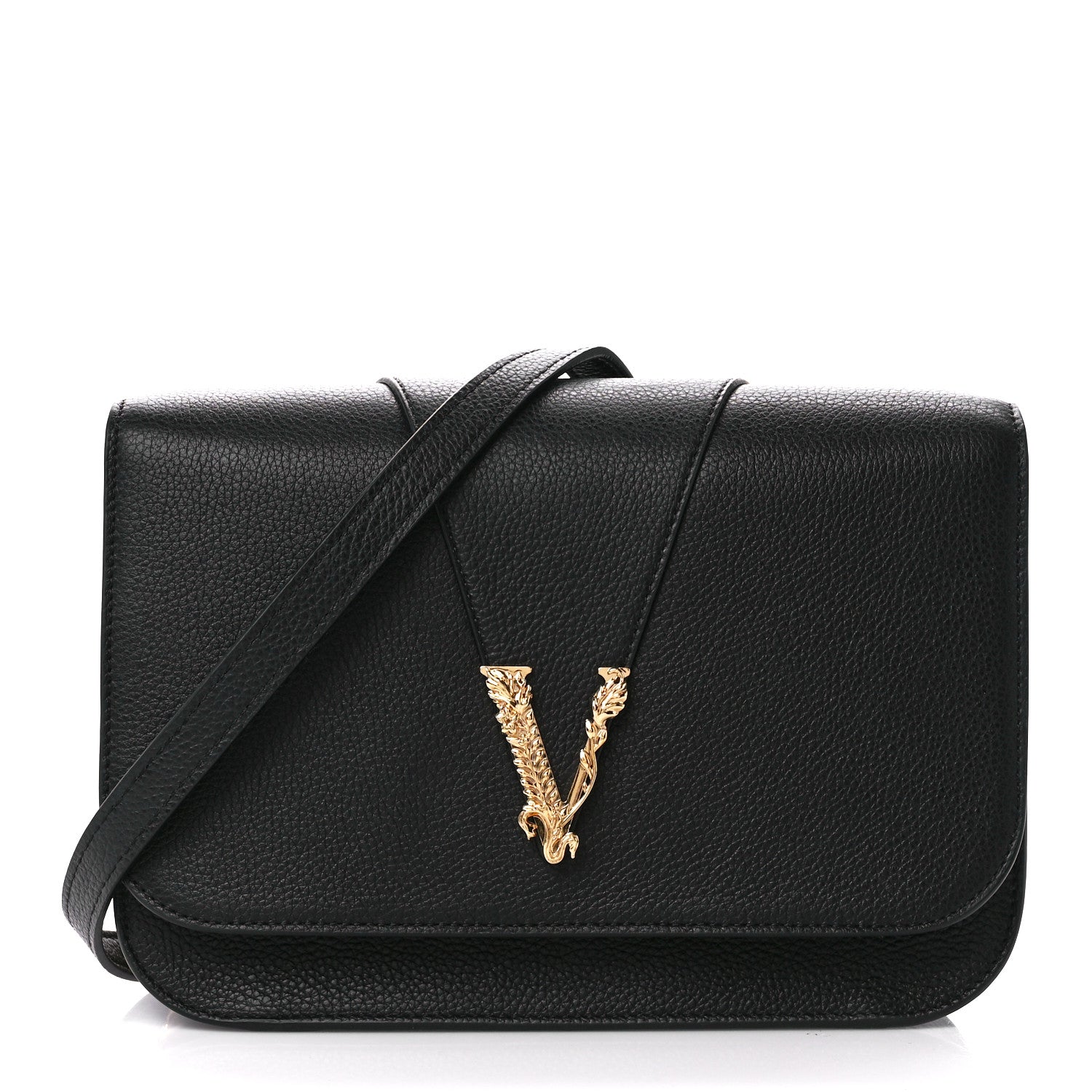 Versace Grainy Calfskin Virtus Chain Crossbody Black 1 of 12