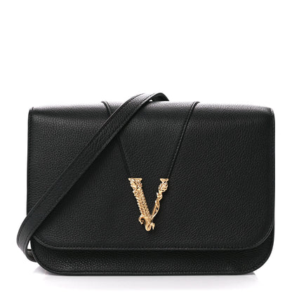 Versace Grainy Calfskin Virtus Chain Crossbody Black 1 of 12