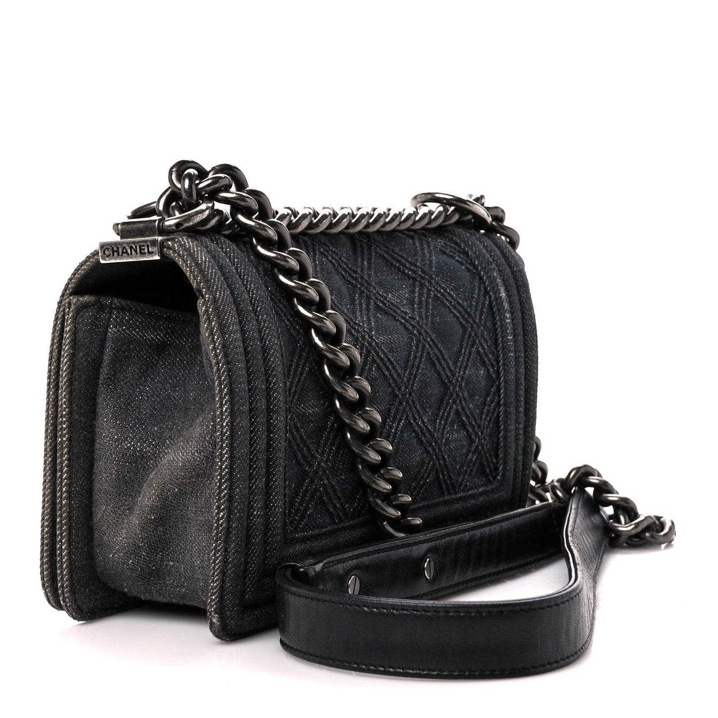 Denim Quilted Small Boy Flap Black