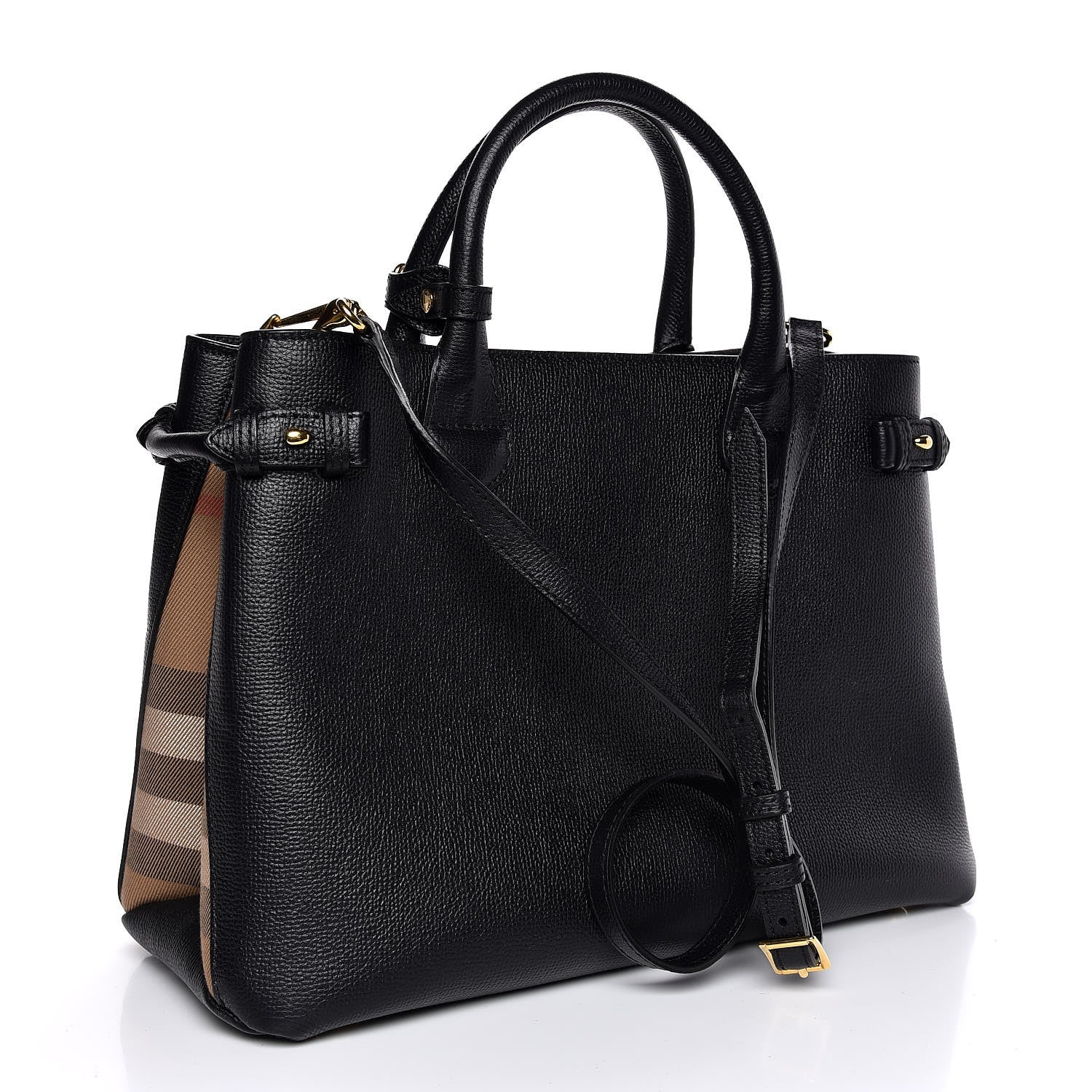Burberry Grainy Calfskin House Check Medium Banner Tote Black 4 of 10