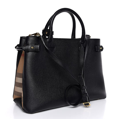 Burberry Grainy Calfskin House Check Medium Banner Tote Black 4 of 10