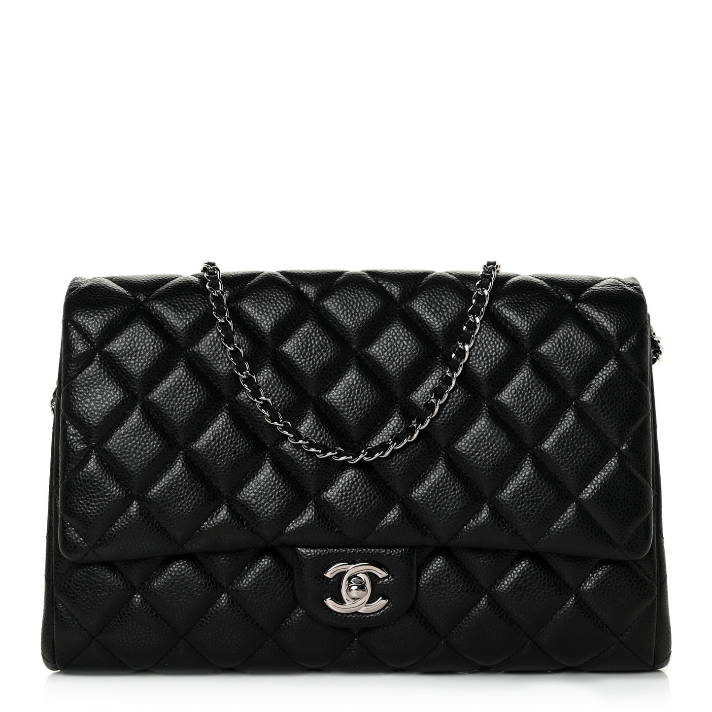 Caviar Quilted Clutch With Chain Flap Black