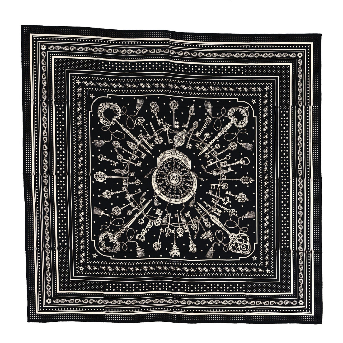 Cashmere Silk Les Cles Bandana Shawl 140 Black White