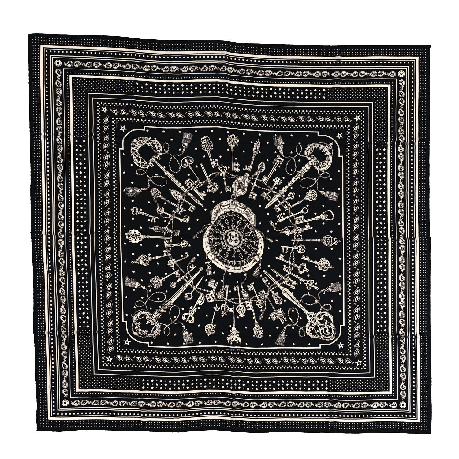 Hermes Cashmere Silk Les Cles Bandana Shawl 140 Black White 1 of 4