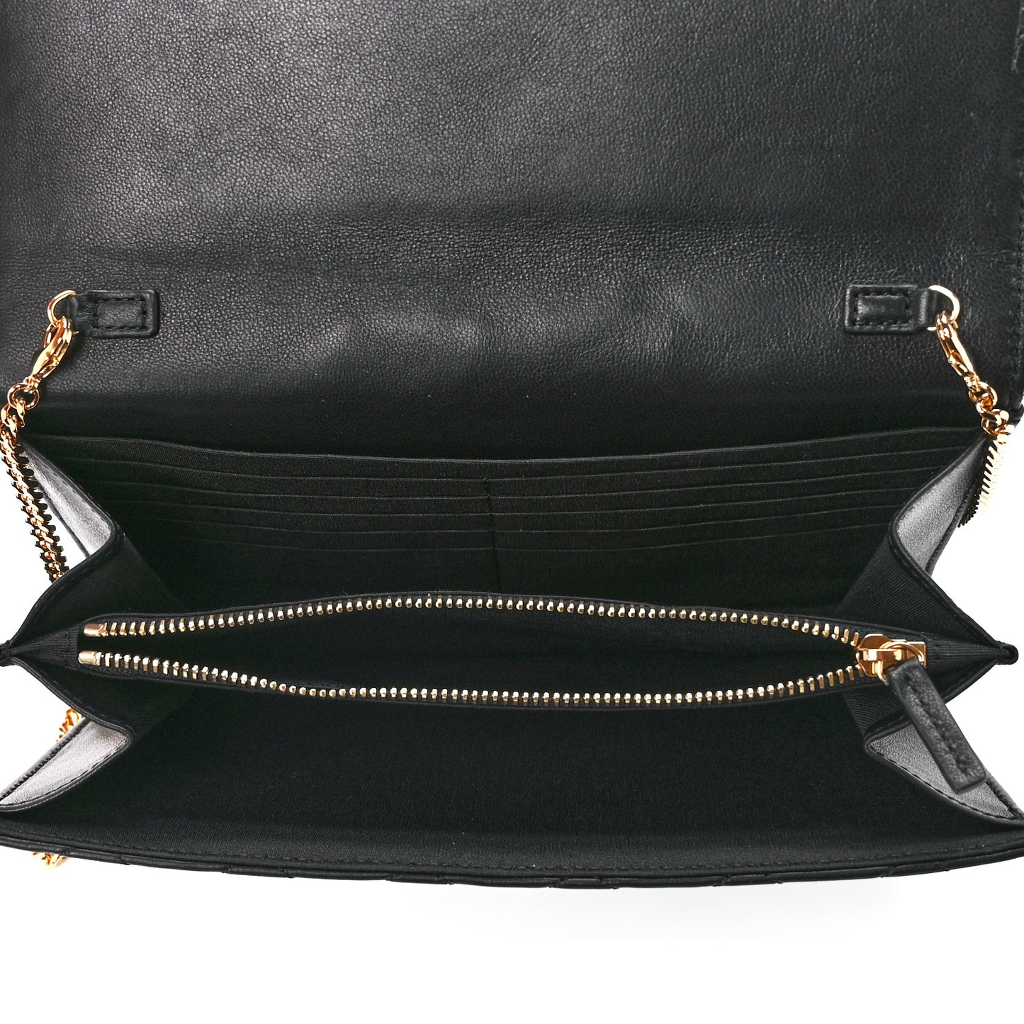 Lambskin Quilted Medusa Wallet On Chain Crossbody Black