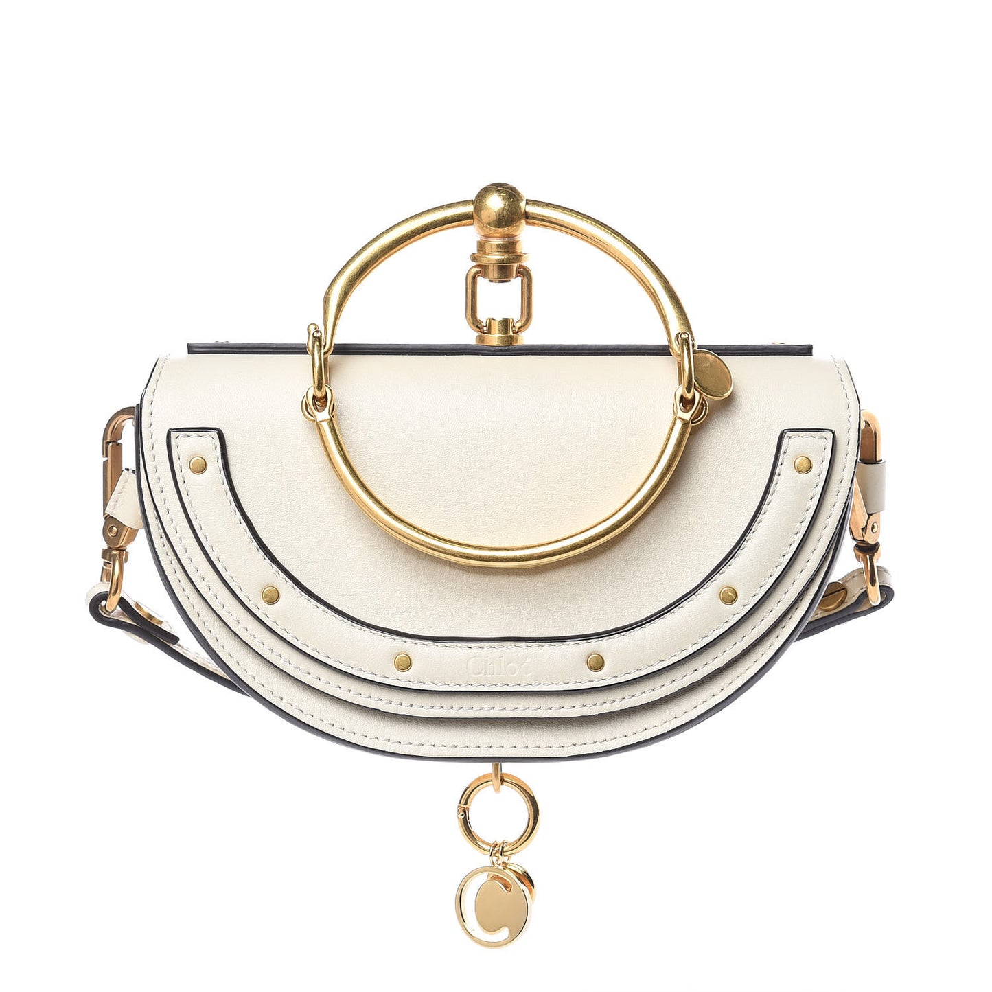 Calfskin Small Nile Bracelet Minaudiere Bag Off White