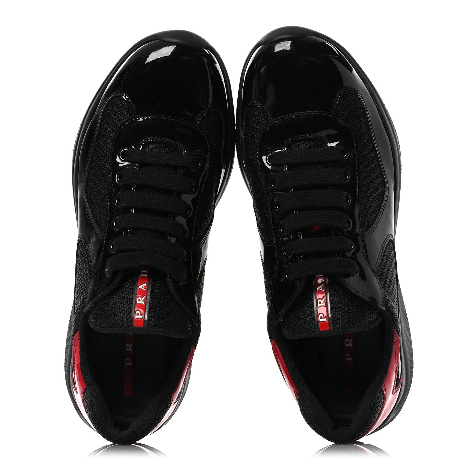 Prada Patent Mens America's Cup Patchwork Sneakers 8 Black Red 2 of 12