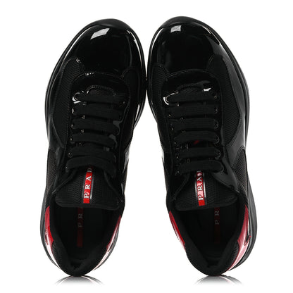 Prada Patent Mens America's Cup Patchwork Sneakers 8 Black Red 2 of 12