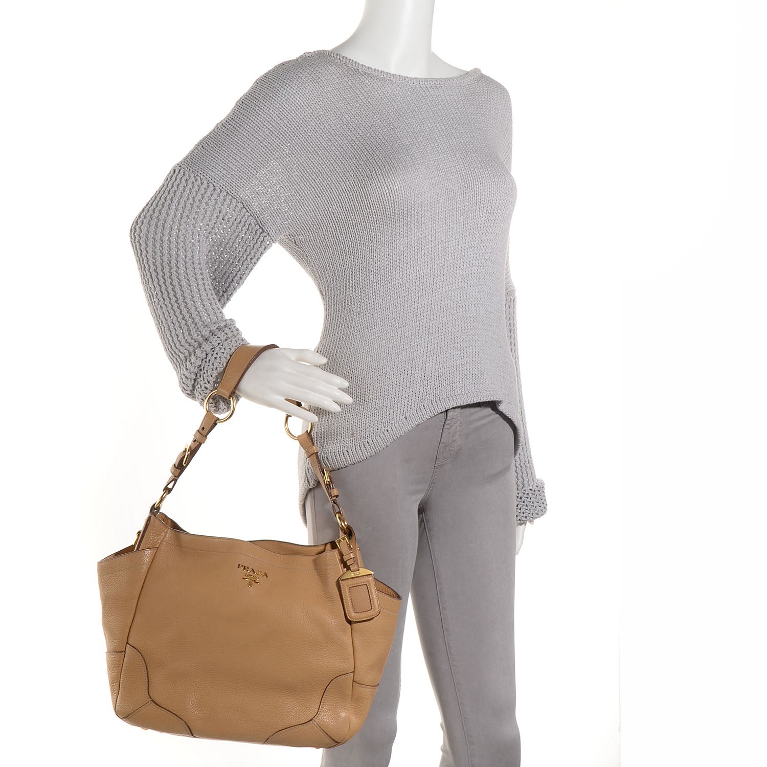 Prada Vitello Daino Side Pocket Hobo Sabbia 2 of 10