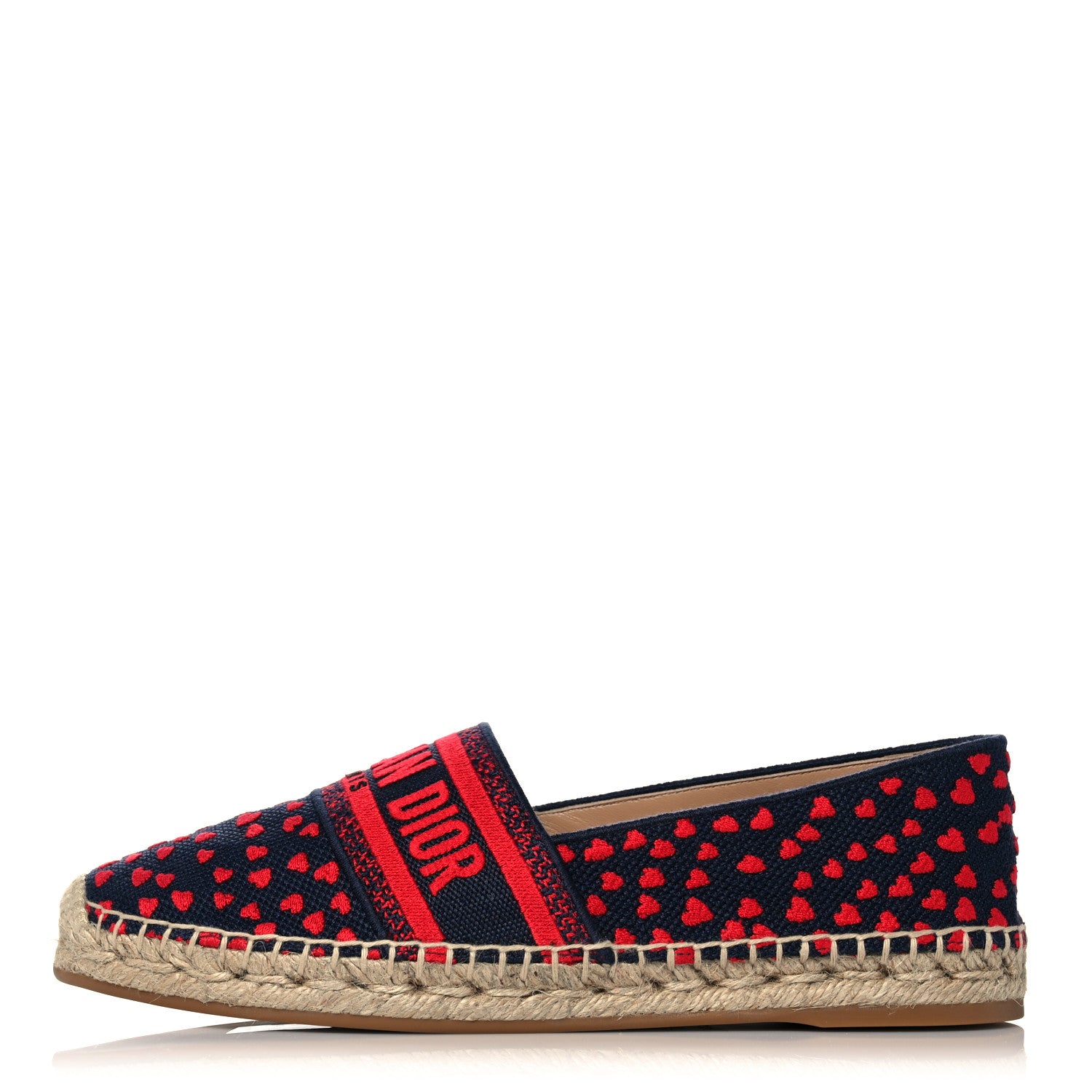 Christian Dior Cotton Embroidered Hearts Granville Espadrille 39.5 Blue Red 1 of 9