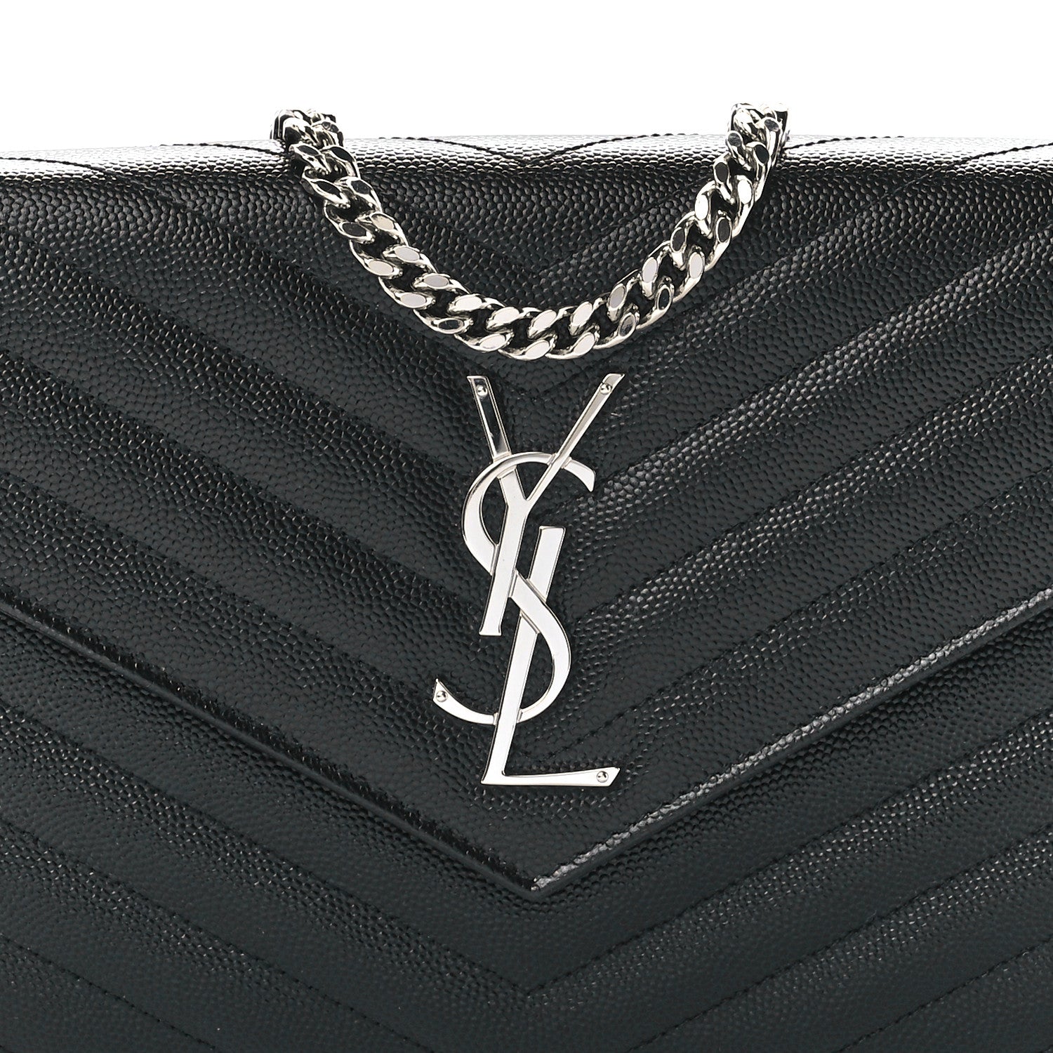 Saint Laurent Grain De Poudre Matelasse Chevron Monogram Chain Wallet Black 7 of 10