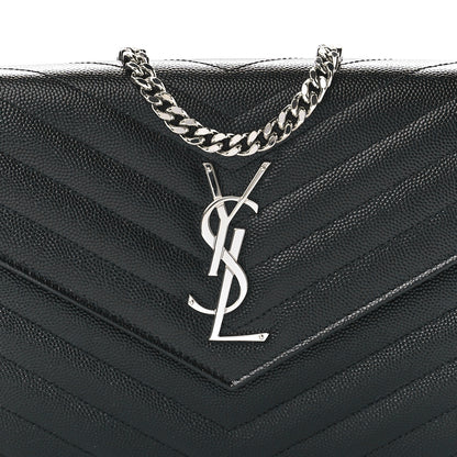 Saint Laurent Grain De Poudre Matelasse Chevron Monogram Chain Wallet Black 7 of 10