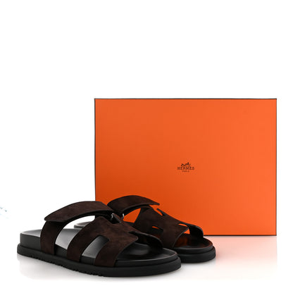Hermes Suede Goatskin Womens Chypre Sandals 39.5 Marron Ebene 10 of 10