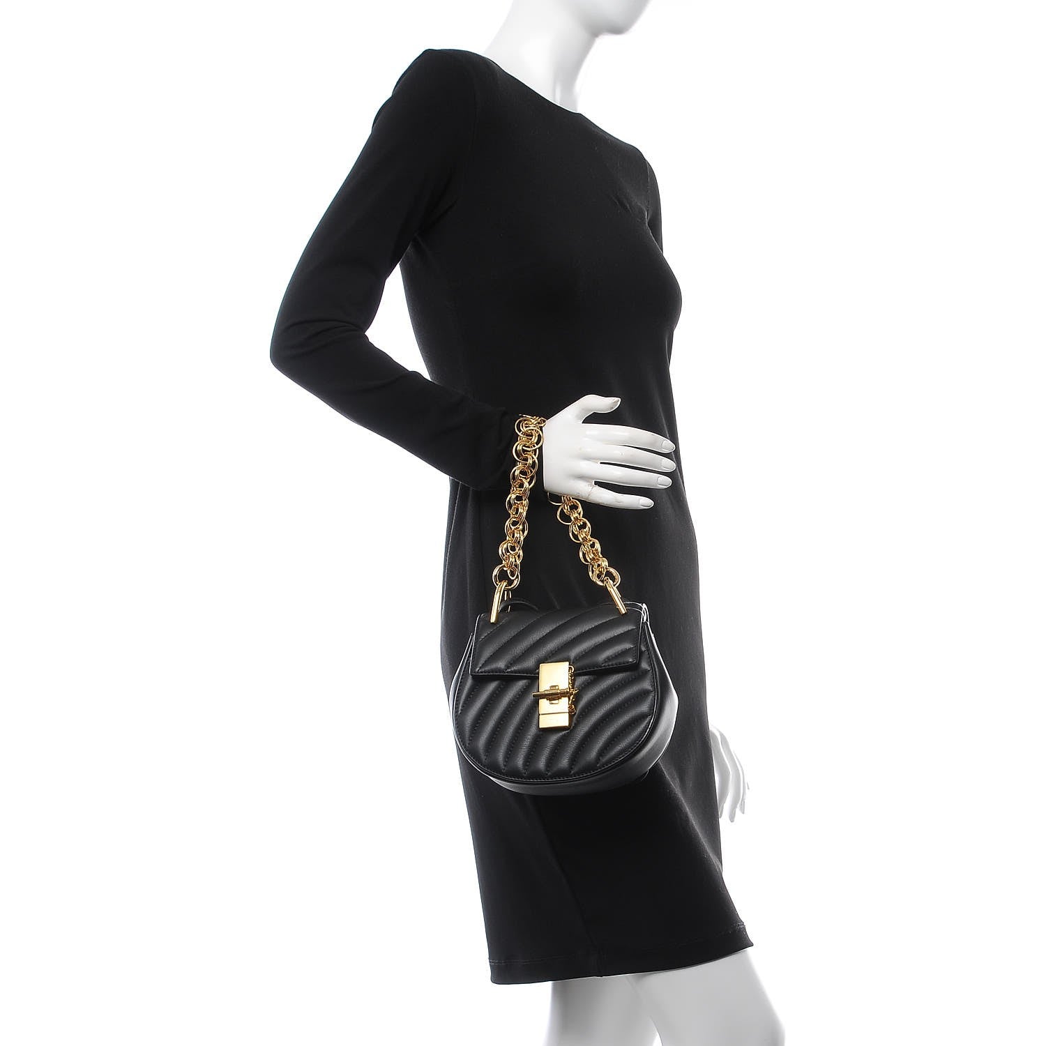 Chloe Calfskin Quilted Mini Drew Bijou Shoulder Bag Black 3 of 8