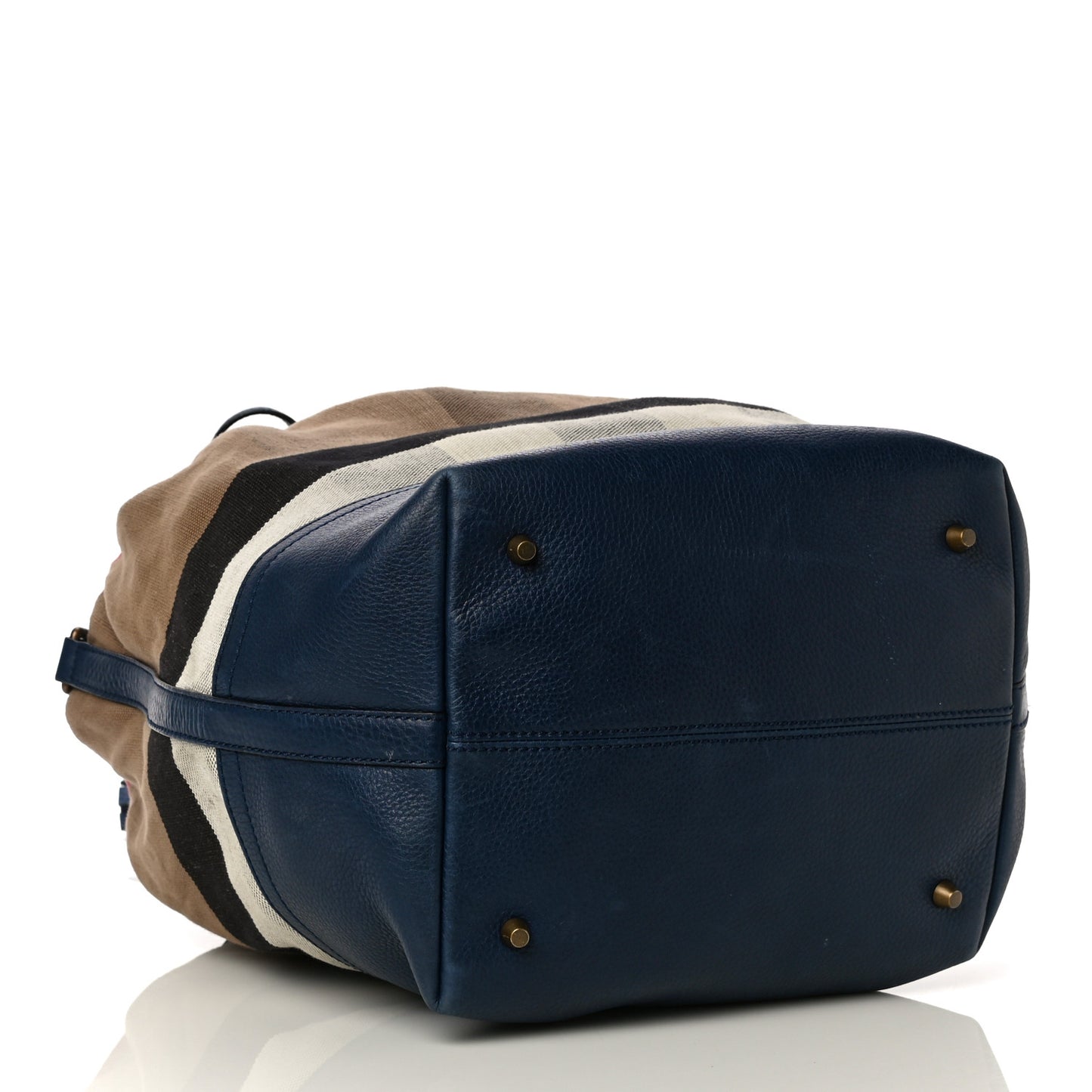 Grainy Calfskin Mega Check Tassel Heston Tote Navy