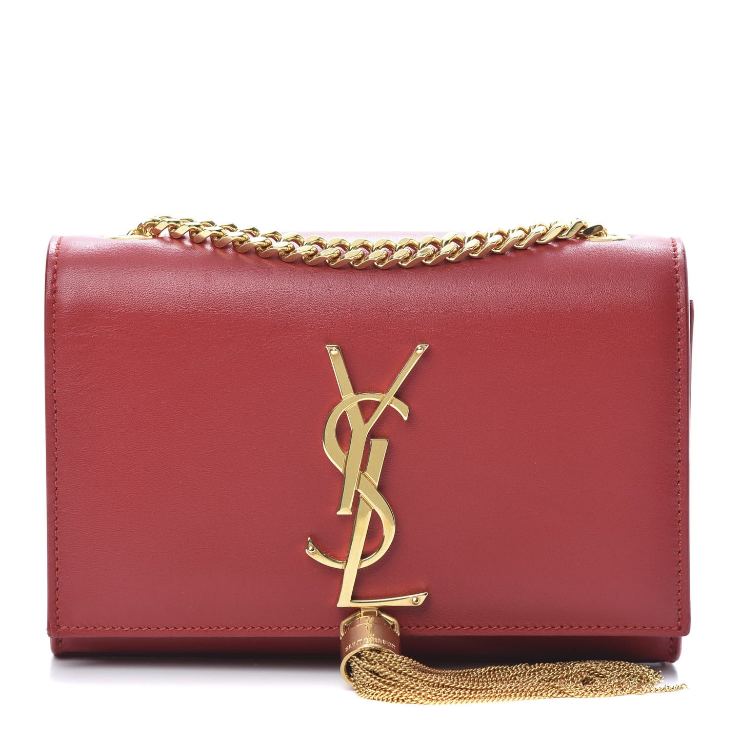 Calfskin Small Classic Monogram Kate Tassel Satchel Red