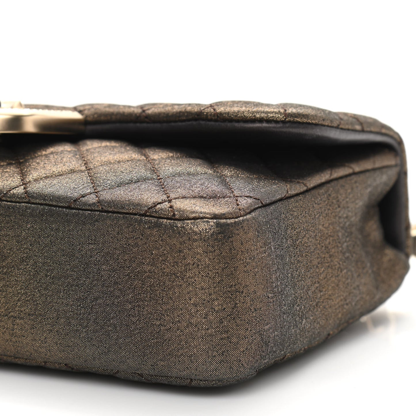 Iridescent Calfskin Quilted Crystal Mini Rectangular Flap Black Gold