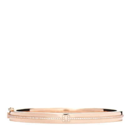 Tiffany 18K Rose Gold Diamond T Hinged Bangle Bracelet 1 of 4