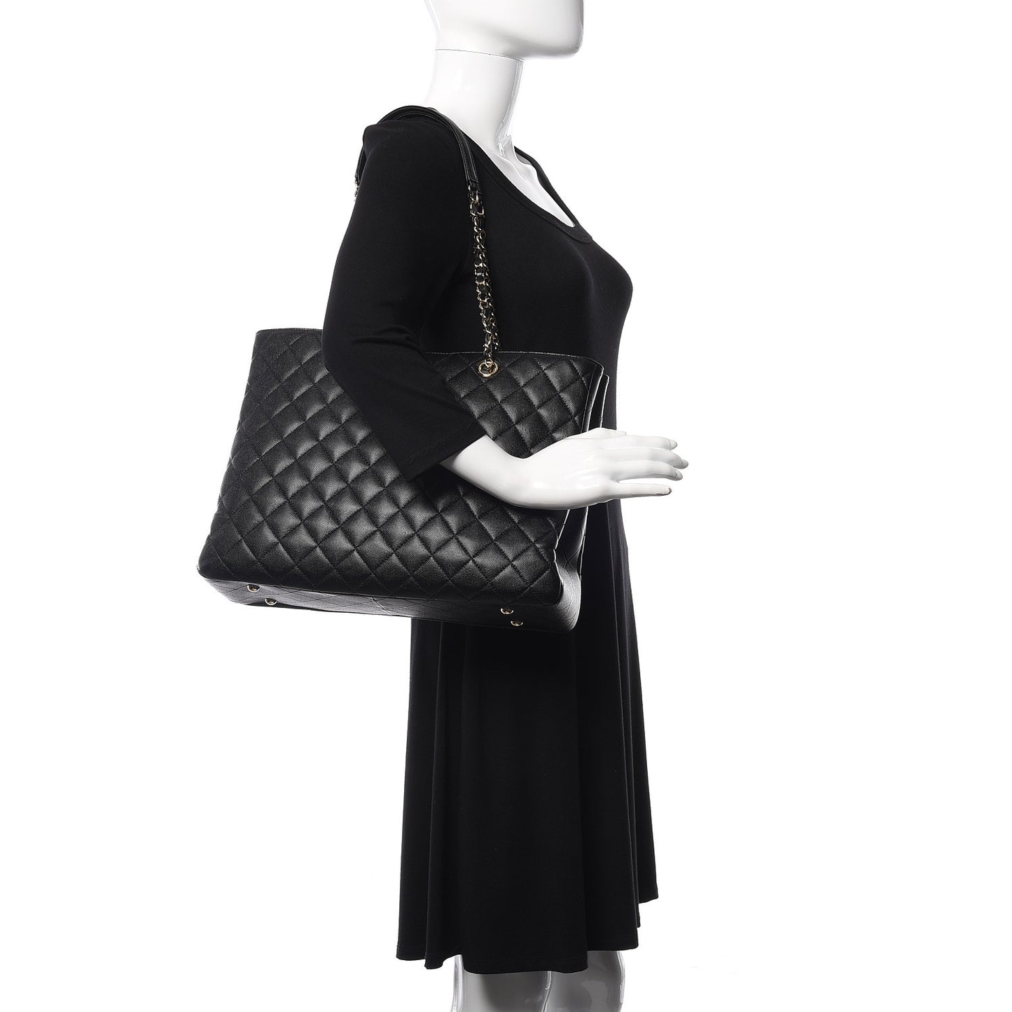 Caviar Quilted Large Shopping Tote Black