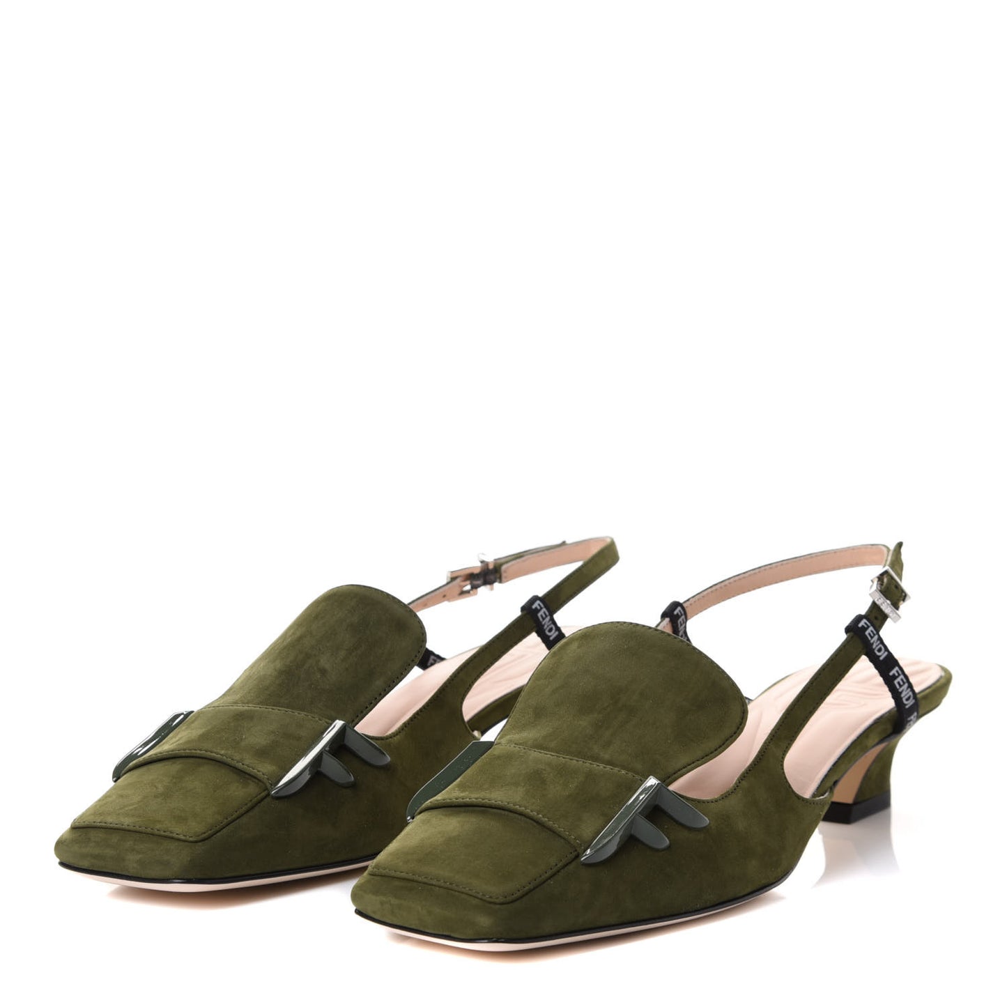 Suede FFreedom Slingback Kitten Heel Pumps 37 Khaki