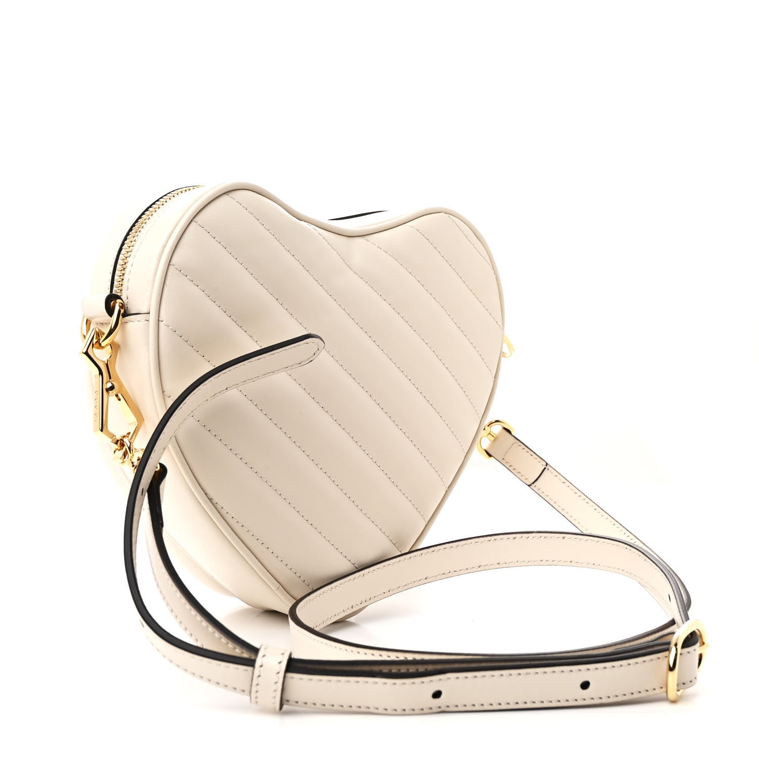 Gucci Calfskin Matelasse Diagonal Mini Interlocking G Heart Shoulder Bag Mystic White 3 of 12
