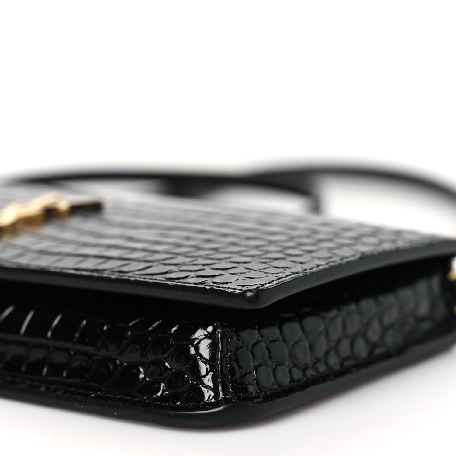 Saint Laurent Crocodile Embossed Monogram Phone Holder Crossbody Black 9 of 9