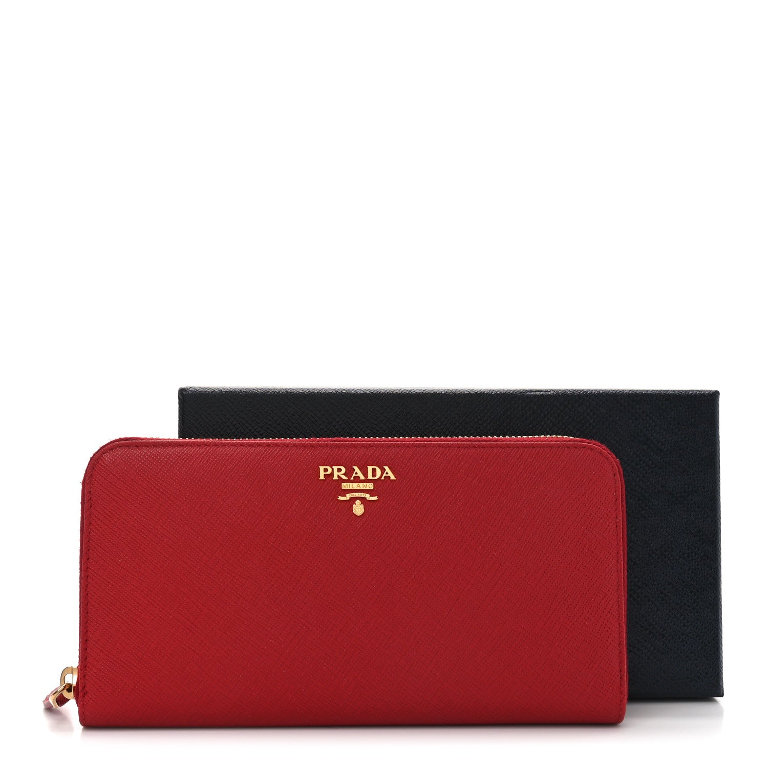 Prada Saffiano Metal Zip Around Wallet Fuoco 7 of 8