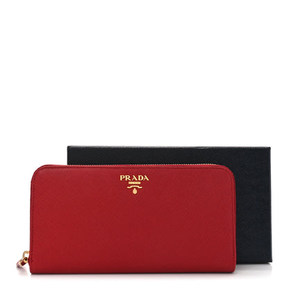Prada Saffiano Metal Zip Around Wallet Fuoco 7 of 8