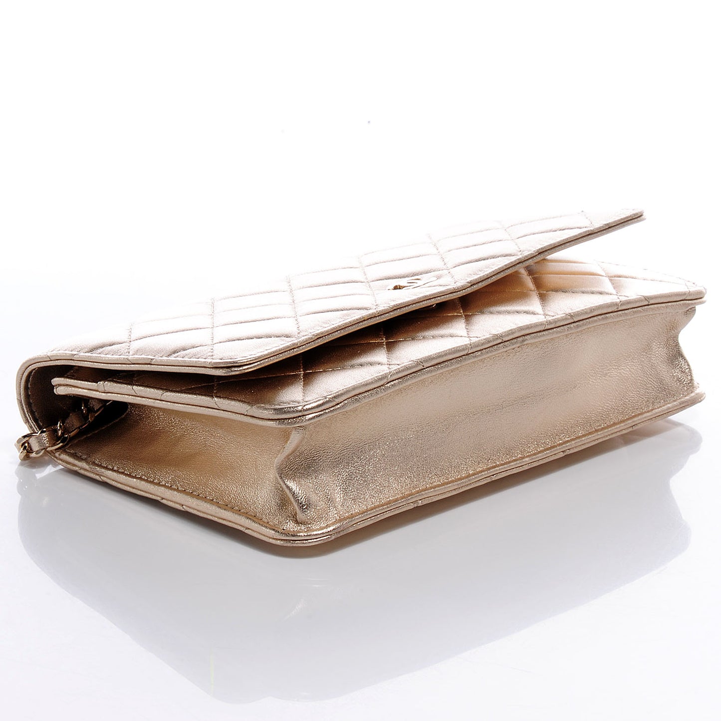 Lambskin Wallet On Chain WOC Metallic Gold