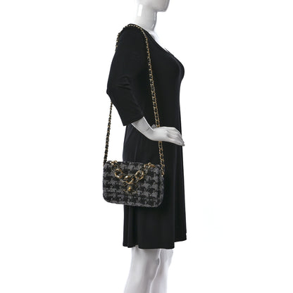 Chanel Wool Tweed Quilted Small Elegant Chain Flap Black Grey 2 of 9