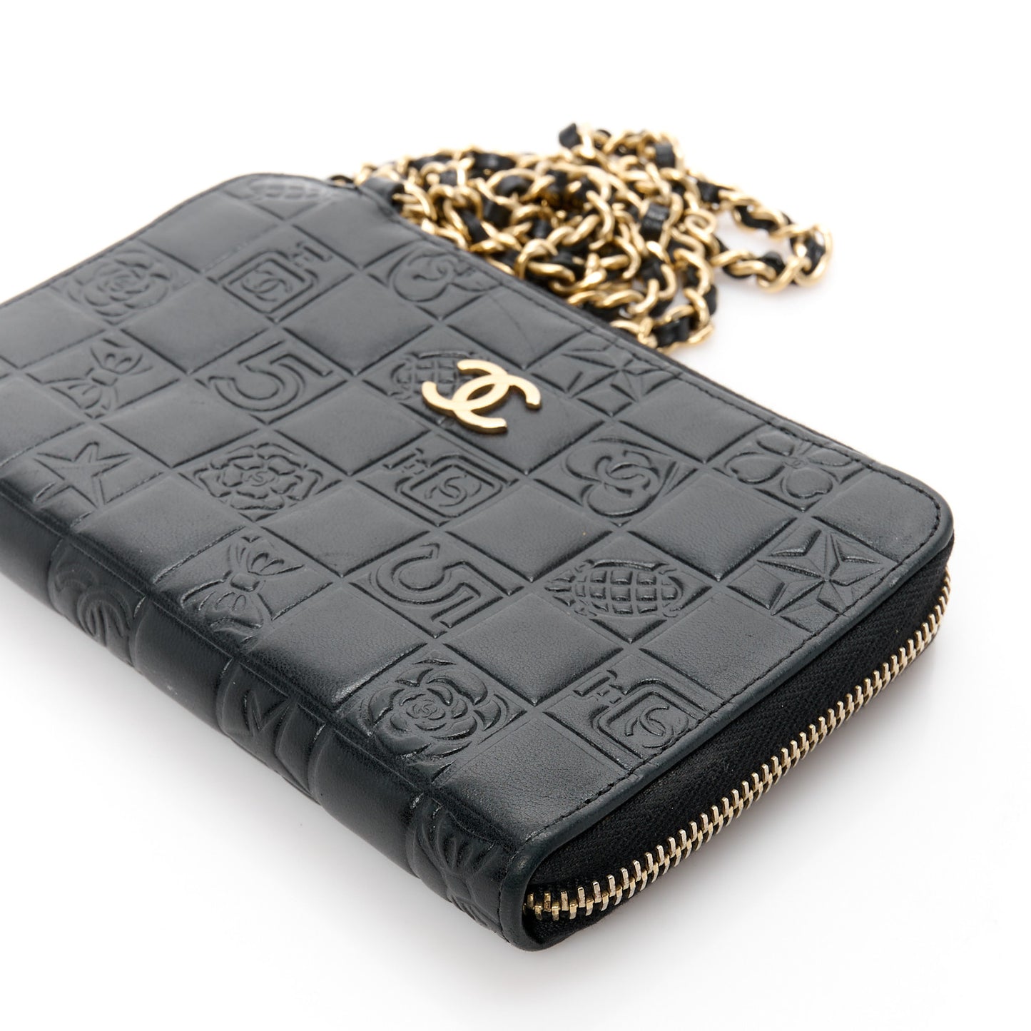 Lambskin Lucky Charms Symbols Wallet on Chain WOC Black