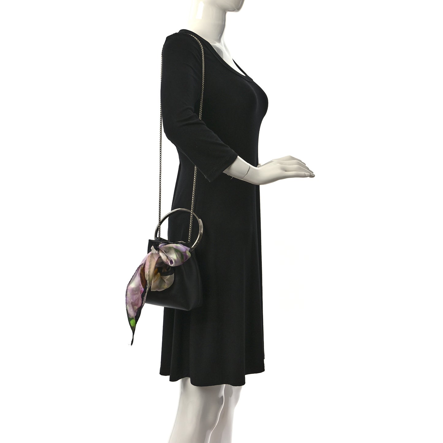 Calfskin Scarf Bon Bon Bag Bucket Bag Black