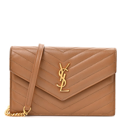 Saint Laurent Grain De Poudre Matelasse Chevron Monogram Envelope Chain Wallet Natural Dark 7 of 15